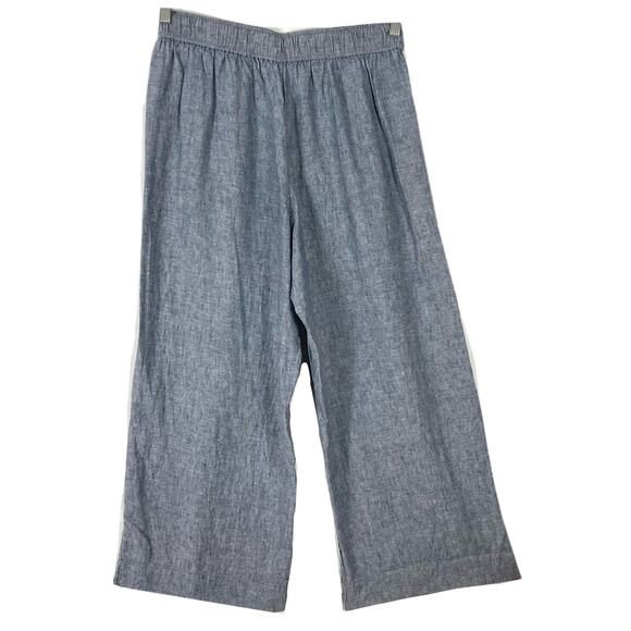 NWOT SIGRID OLSEN Pants L Linen Wide Leg Chambray Slit Sides Pull On 2 Pocket - Picture 2 of 10
